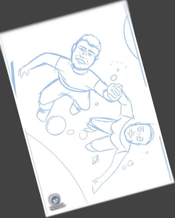 Ilustración Caricatura Personalizada - Pareja - fly me to the moon