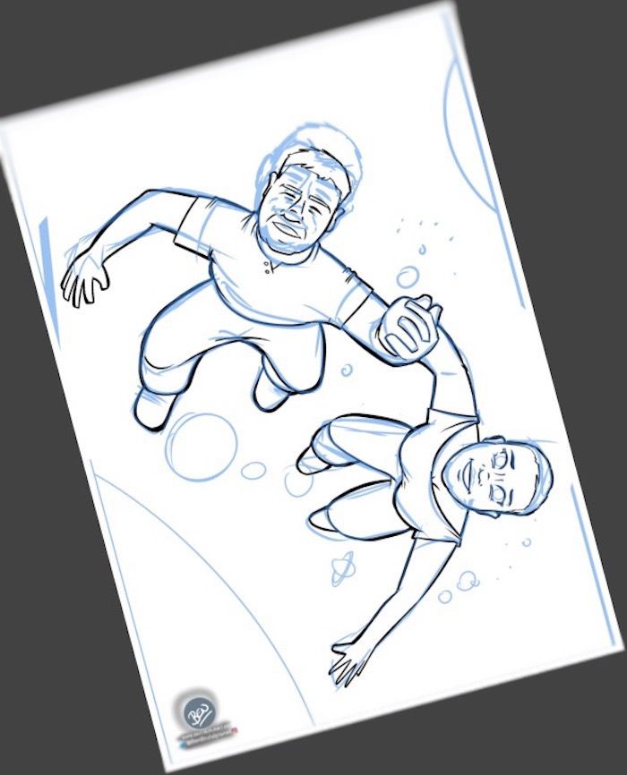 Ilustración Caricatura Personalizada - Pareja - fly me to the moon