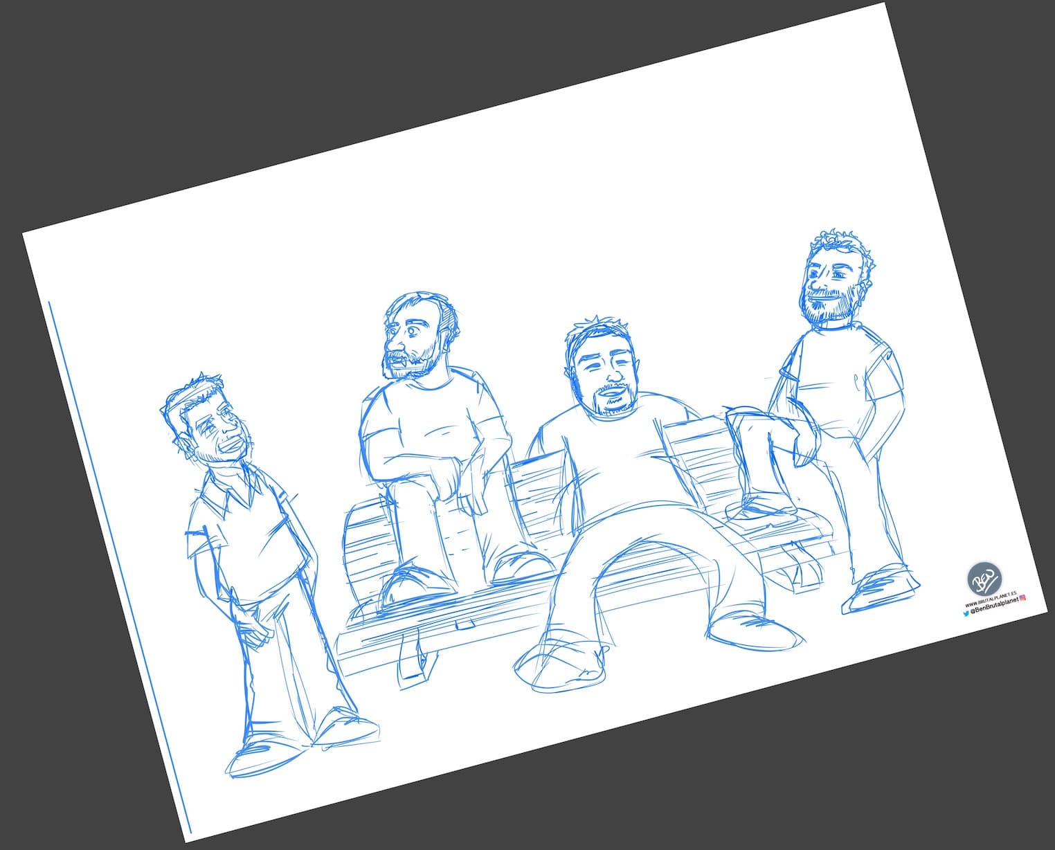 Caricatura Personalizada - Waiting on a Friend (Caricatura grupo de amigos) - 1