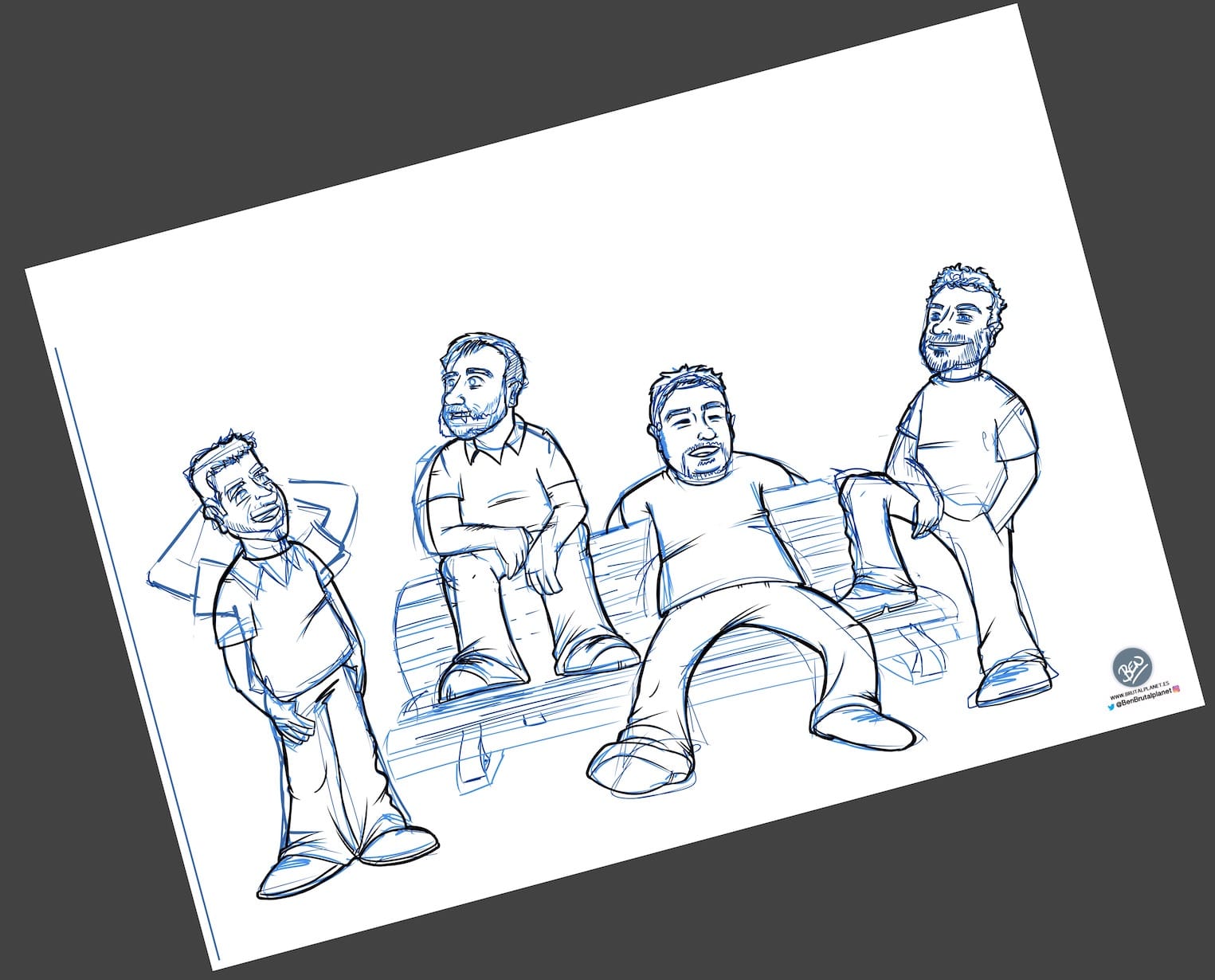 Caricatura Personalizada - Waiting on a Friend (Caricatura grupo de amigos) - 2