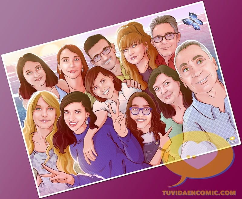 Ilustración grupal de familia - www.tuvidaencomic.com - caricatura grupal - ilustración familiar - regalos personalizados y originales - 6-min